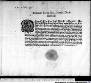 Decretum Serenissimi Domini Ducis Electoris. Demnach Ihre Churfürstl. Durchl. in Bayrn [et]c. Unser gnädigister Herr sehr mißfällig vernehmen müssen sich auch auß der Erfahrung und in der That bezaigt daß man die von Ihro Käyserl. Mayest: oder anderen erhaltne Palatinat, oder Comitivas, in dero Churfürstenthumb und Landen gantz unleydenlich und widerrechtlich exercirt, und mißbraucht ... : Signatum München, den 4. Decembr. Anno 1676.