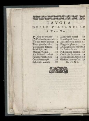 Tavola delle villanelle a tre voci