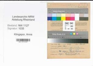 Entnazifizierung Anna Klingspor , geb. 01.05.1884 (Lotterieeinnehmerin)
