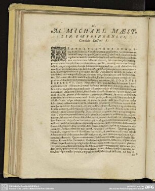 M. MICHAEL MAESTLIN GOEPPINGENSIS, Candido Lectori S.