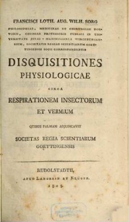 Disquisitiones physiologicae circa respirationem insectorum et vermium