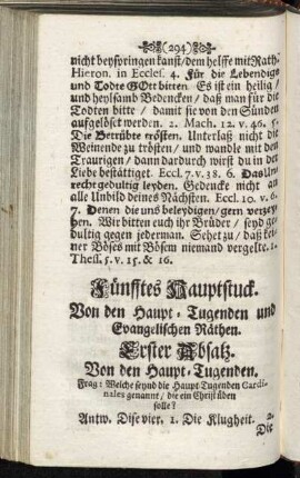 Fünfftes Hauptstuck. Von den Haupt-Tugenden und Evangelischen Räthen