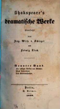 Shakspeare's dramatische Werke, 9. Die lustigen Weiber von Windsor. Titus Andronicus. Das Wintermährchen