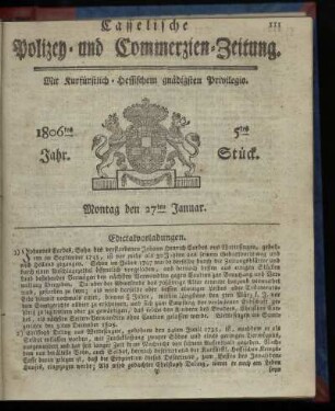 1806tes Jahr. 5tes Stück. Montag den 27ten Januar