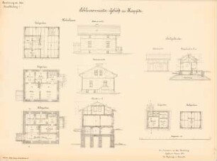 Kanalisierung der Oder Schleuse, Krappitz: Schleusenmeistergehöft: Ansichten, Grundrisse, Schnitte 1:100