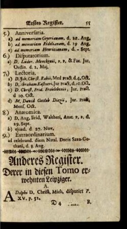 Anderes Register. Derer in diesen Tomo erwehnten Leipziger.