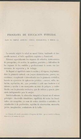 Programa de educación integral : Bajo su triple aspecto: físico, intelectual y moral