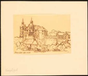 Schloss Mömpelgard, Montbéliard: Durchzeichnung: Perspektivische Ansicht des Renaissanceschlosses, nach: Illustrirte Zeitung, 1871, Nr. 1451