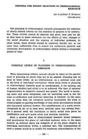 423-436, Criteria for project selection in criminological research