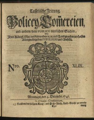 Nro. XLIX, Montags, den 4. Decembr. 1741