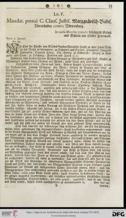 Lit.F. Mandat. pœnal. C. Claus. Justis. Marggrävisch-Badis. Vormünder contra Wirtemberg