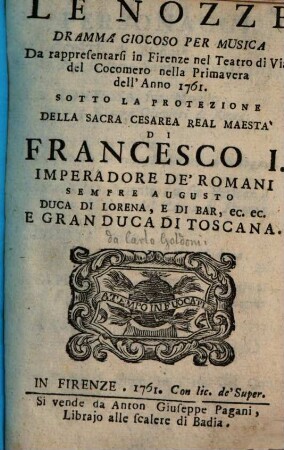 Le Nozze : Dramma giocoso per musica