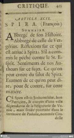 Article XCIX. Spira. (Francois)