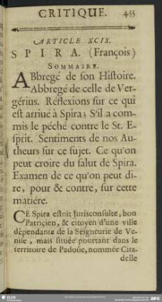 Article XCIX. Spira. (Francois)