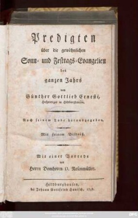 Predigten über die gewöhnlichen Sonn- und Festtags-Evangelien des ganzen Jahrs