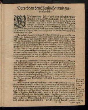 Vorrede an den Christlichen und guthertzigen Leser.