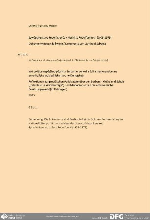 Reflektionen zur preußischen Politik gegenüber den Sorben in Kirche und Schule („Erlebtes zur Wendenfrage“) und Memorandum an die amerikanische Besatzungsmacht (in Thüringen)