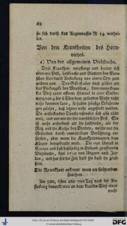Von den Krankheiten des Hornviehes.