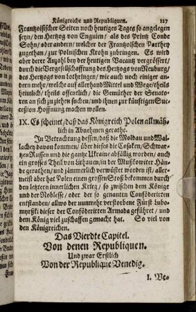 Das Vierdte Captiel. Von denen Republiquen.