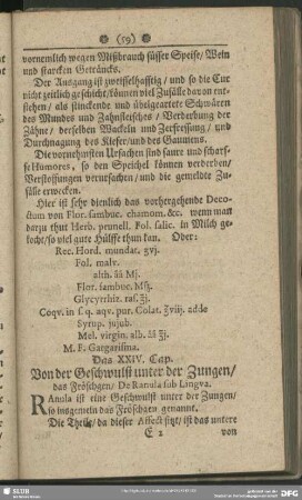 Das XXIV. Cap. Von der Geschwulst unter der Zungen, das Fröschgen, De Ranula sub Lingua