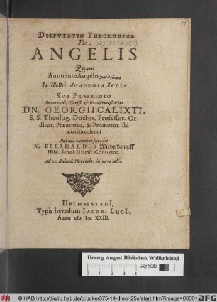 Disputatio Theologica De Angelis
