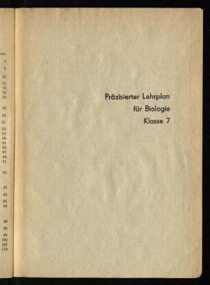 Präzisierter Lehrplan für Biologie Klasse 7