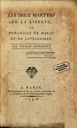 Le deux martyrs de la liberté : ou portrait de Marat et de Lepelletier