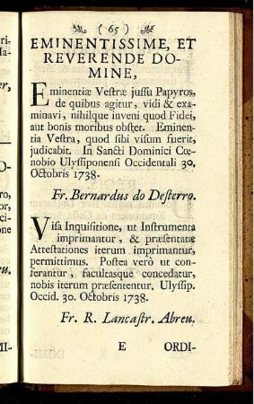 Eminentissime, Et Reverende Domine. - Regis.