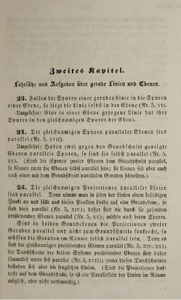 Zweites Kapitel. Lehrsätze und Aufgaben über gerade Linien und Ebenen.