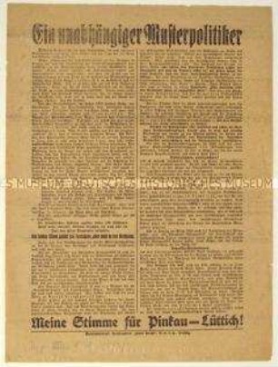 Flugblatt der SPD gegen den USPD-Politiker Friedrich Geyer und Aufruf zur Reichstagswahl 1920