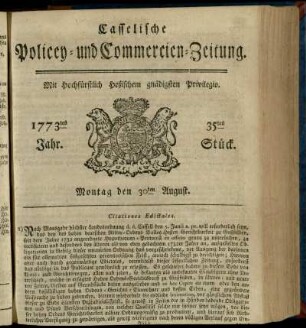 35tes Stueck, Montag den 30ten August 1773