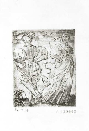 Edelmann und Dame : Solis, Virgil: Edemann und Dame. Blatt 1 einer zehnteiligen Folge der Tanzpaare. Kupferstich; 58 x 45 mm. Dresden: Kupferstich-Kabinett A 129965/1 3887 in A 167 B. 224
