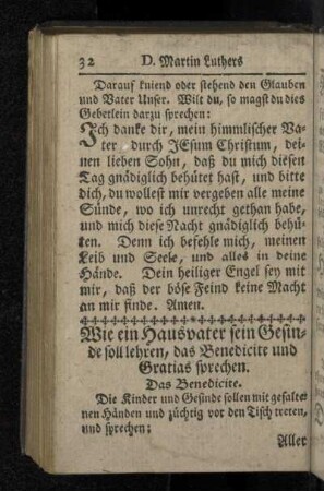 Wie ein Hausvater sein Gesinde soll lehren, das Benedicite und Gratias sprechen.