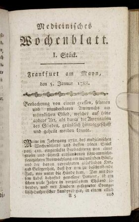 I. Stück. Frankfurt am Mayn, den 5. Januar 1788. - IV. Stück. Frankfurt am Mayn, den 26. Januar 1788.