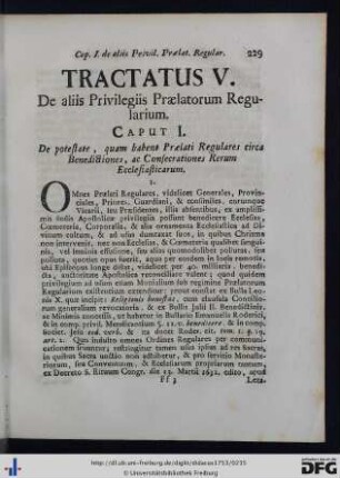 Tractatus V. De aliis Privilegiis Praelatorum Regularium.