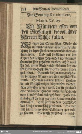 Am Sontage Reminiscere. Matth. XV, 27