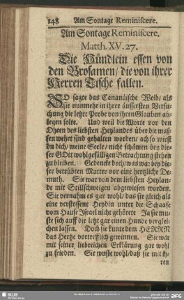 Am Sontage Reminiscere. Matth. XV, 27