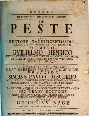 Diss. inaug. med. de peste
