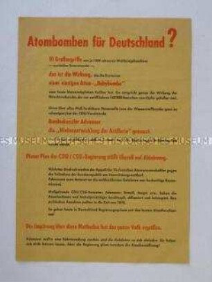 Propagandaflugblatt der SPD gegen die atomare Aufrüstung der Bundeswehr