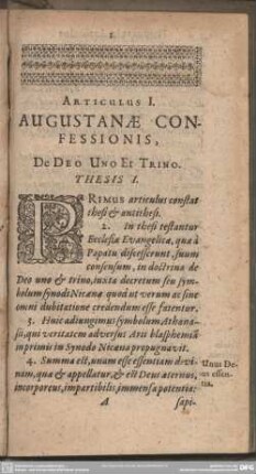 Articulus I. Augustanae Confessionis, De Deo Uno Et Trino