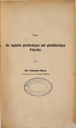 Ueber die zugleich gleicheckigen und gleichflächigen Polyeder