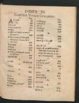 Index III. Continet Vocum Graecarum