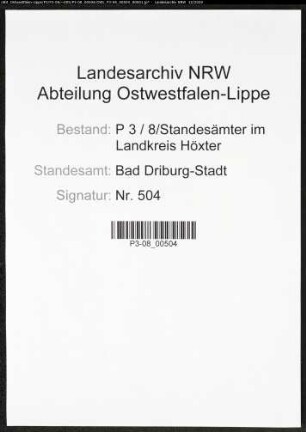 Sterberegister Standesamt Bad Driburg-Stadt