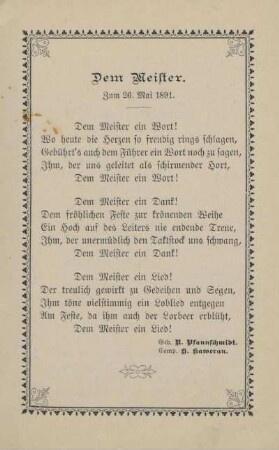 Dem Meister. Zum 26. Mai 1891
