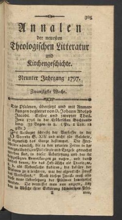 Zwanzigste Woche