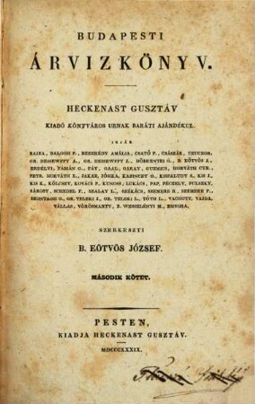 Budapesti árvízkönyv : Heckenast Gusztáv kiadókönyváros urnak baráti ajándékul. 2. 1839