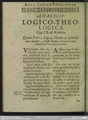 Analysis Logico-Theologica Cap. IX. ad Roman.