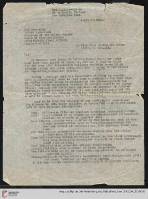 Korrespondenz von Alice und Ludwig Klein: Brief von Max Klein an W.G. Andrews