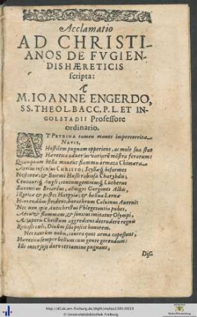 Acclamatio Ad Christianos De Fugiendis Hæreticis