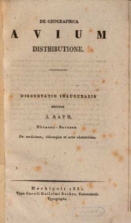 De geographica avium distributione : dissertatio inauguralis
